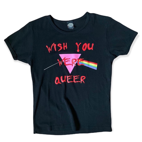 American Apparel Wish you Were Queer Pink Floyd Retro Graphic Tee Black Large - Picture 2 of 8